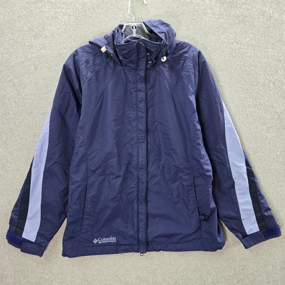VINTAGE Columbia Women Jacket Medium Blue Colorblock Core Hoodie Windbreaker